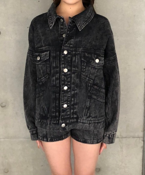 ENVYM（アンビー）の「ケミカルカラーＪＫ（デニムジャケット・レディース・ブラック/ベージュ・FREE）」の3枚目の写真