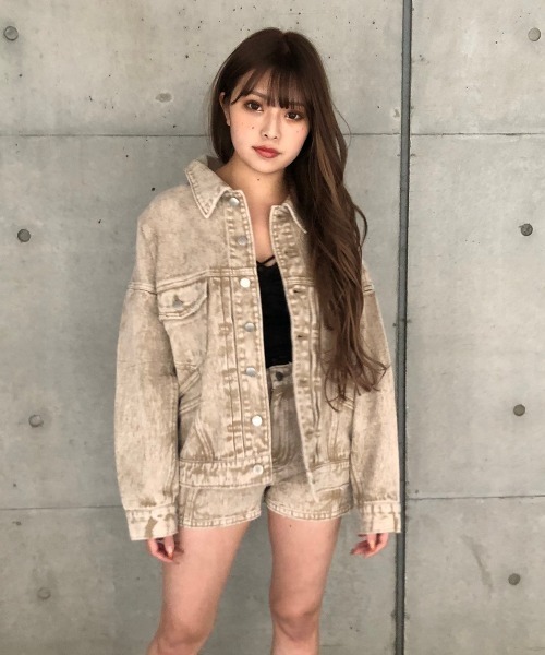 ENVYM（アンビー）の「ケミカルカラーＪＫ（デニムジャケット・レディース・ブラック/ベージュ・FREE）」の6枚目の写真