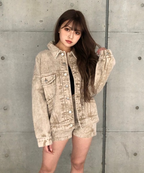 ENVYM（アンビー）の「ケミカルカラーＪＫ（デニムジャケット・レディース・ブラック/ベージュ・FREE）」の8枚目の写真