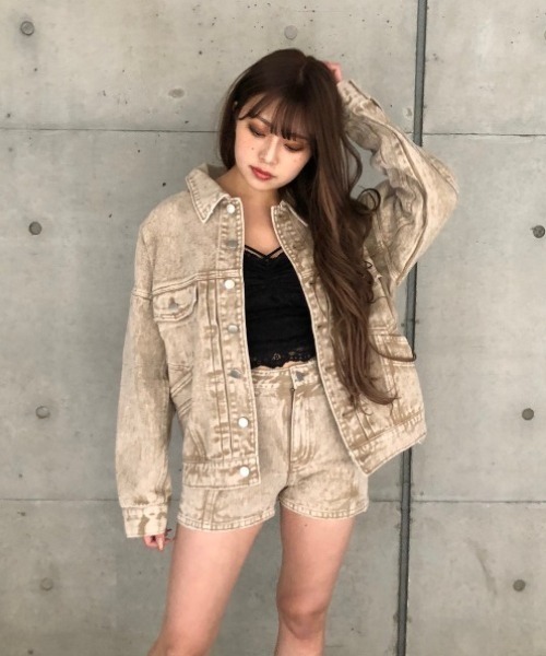 ENVYM（アンビー）の「ケミカルカラーＪＫ（デニムジャケット・レディース・ブラック/ベージュ・FREE）」の15枚目の写真