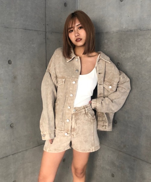 ENVYM（アンビー）の「ケミカルカラーＪＫ（デニムジャケット・レディース・ブラック/ベージュ・FREE）」の14枚目の写真