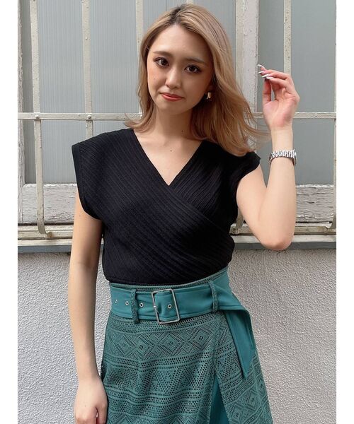 MURUA（ムルーア）の「コンパクトカシュクールニット（ニット/セーター・レディース・ブラック/ブラウン/ライトグリーン/アイボリー・FREE）」の22枚目の写真