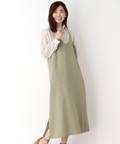 pink adobe(ピンクアドベ)の「◆【M-LL】リネンライク キャミワンピース(ワンピース・レディース・チャコールグレー/ブラウン系/カーキ/ライトパープル・38/40/42)」の4枚目の写真