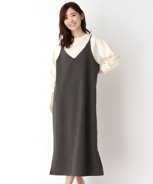 pink adobe(ピンクアドベ)の「◆【M-LL】リネンライク キャミワンピース(ワンピース・レディース・チャコールグレー/ブラウン系/カーキ/ライトパープル・38/40/42)」の2枚目の写真