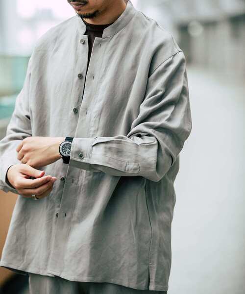 URBAN RESEARCH（アーバンリサーチ）の「UR TECH+抗菌 高機能リネンレーヨン スタンドカラーシャツ（ブルゾン・メンズ・チャコールグレー/ブルー系その他/グレー系その他・MEDIUM/LARGE）」の18枚目の写真