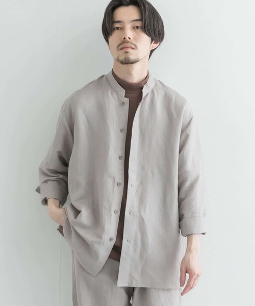 URBAN RESEARCH（アーバンリサーチ）の「UR TECH+抗菌 高機能リネンレーヨン スタンドカラーシャツ（ブルゾン・メンズ・チャコールグレー/ブルー系その他/グレー系その他・MEDIUM/LARGE）」の8枚目の写真