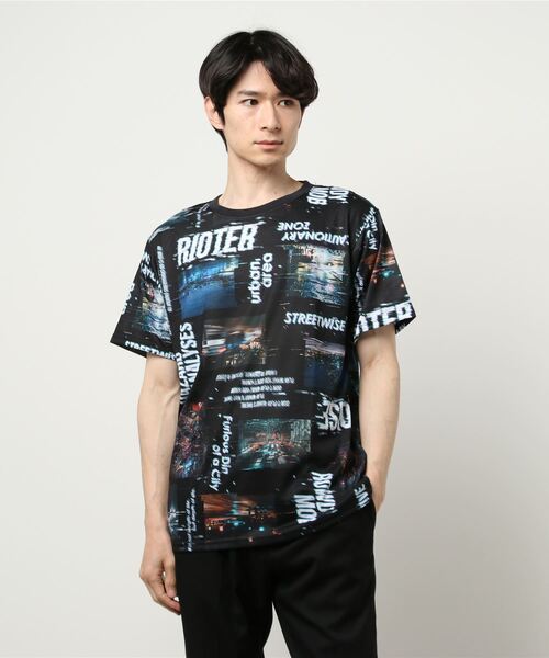 GGD(ジージーディー)の「ストリート フォト 昇華転写 総柄 tシャツ ロゴ カラフル インパクト デザイン(Tシャツ/カットソー・メンズ・ホワイト/ブラック/ベージュ・LL/M/L)」の9枚目の写真