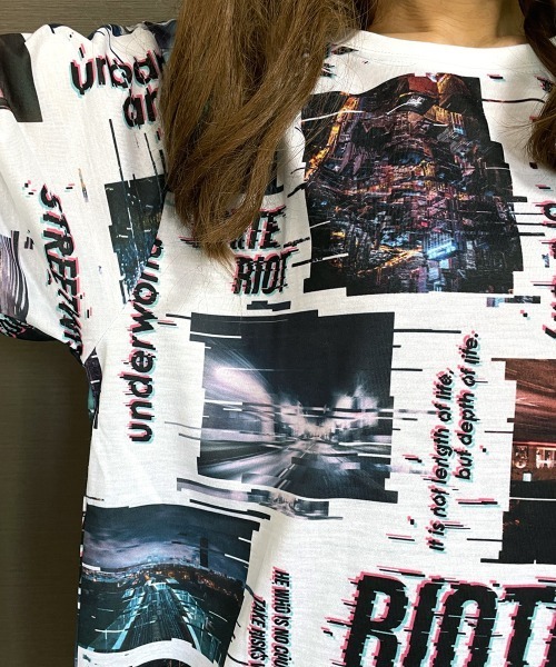 GGD(ジージーディー)の「ストリート フォト 昇華転写 総柄 tシャツ ロゴ カラフル インパクト デザイン(Tシャツ/カットソー・メンズ・ホワイト/ブラック/ベージュ・LL/M/L)」の8枚目の写真
