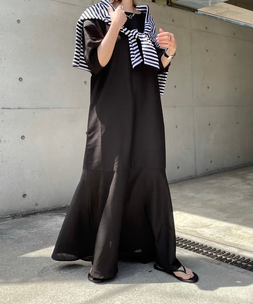 DouDou(ドゥドゥ)の「【WEB限定】バルーンスリーブ裾切替ワンピース(ワンピース・レディース・ブラック/ブルー/ライトベージュ・FREE)」の9枚目の写真