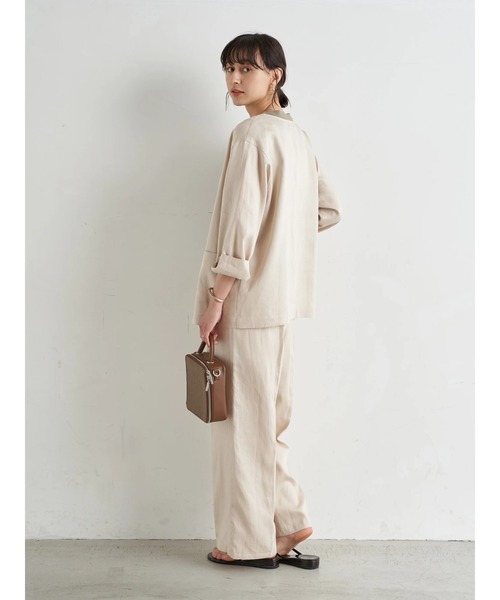 earth music&ecology（アースミュージックアンドエコロジー）の「【WEB限定】ジャケット+ワイドパンツSET ＊（ノーカラージャケット・レディース・ベージュ/ブラウン/アイボリー・FREE）」の9枚目の写真