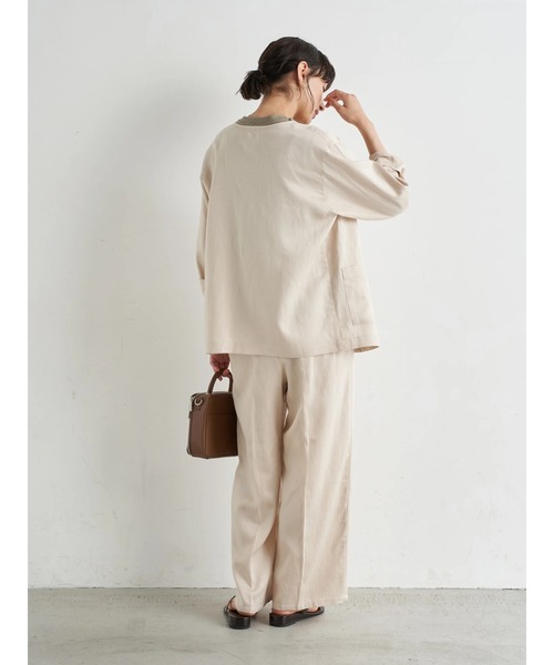 earth music&ecology（アースミュージックアンドエコロジー）の「【WEB限定】ジャケット+ワイドパンツSET ＊（ノーカラージャケット・レディース・ベージュ/ブラウン/アイボリー・FREE）」の11枚目の写真