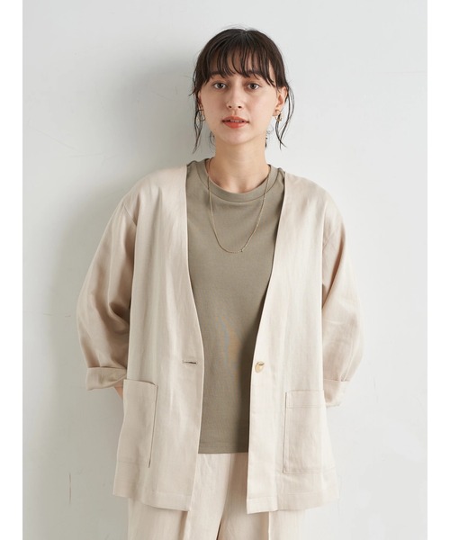 earth music&ecology（アースミュージックアンドエコロジー）の「【WEB限定】ジャケット+ワイドパンツSET ＊（ノーカラージャケット・レディース・ベージュ/ブラウン/アイボリー・FREE）」の12枚目の写真