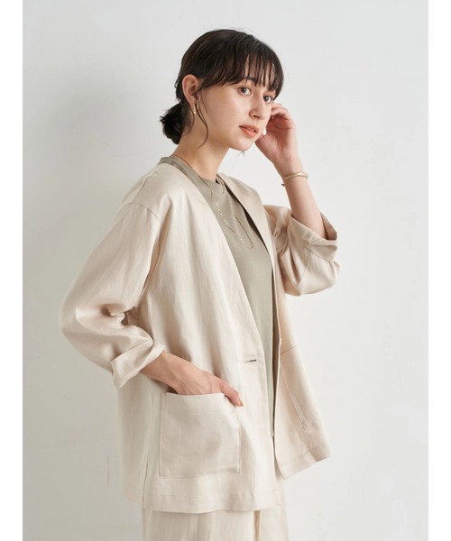 earth music&ecology（アースミュージックアンドエコロジー）の「【WEB限定】ジャケット+ワイドパンツSET ＊（ノーカラージャケット・レディース・ベージュ/ブラウン/アイボリー・FREE）」の15枚目の写真