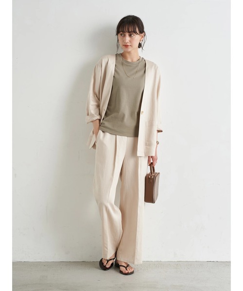earth music&ecology（アースミュージックアンドエコロジー）の「【WEB限定】ジャケット+ワイドパンツSET ＊（ノーカラージャケット・レディース・ベージュ/ブラウン/アイボリー・FREE）」の7枚目の写真