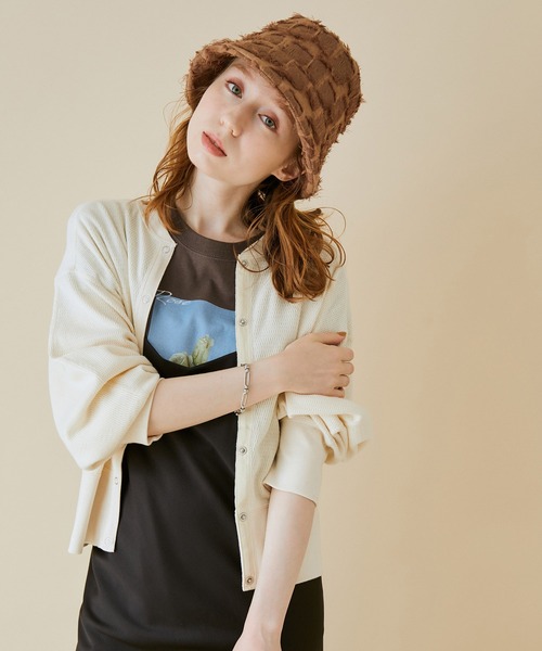 MADEMOISELLE ROPE'（マドモアゼル ロペ）の「【セット対応】ハニカムスナップボタンカーディガン（カーディガン/ボレロ・レディース・ブラック/オフホワイト/オレンジ・38）」の10枚目の写真