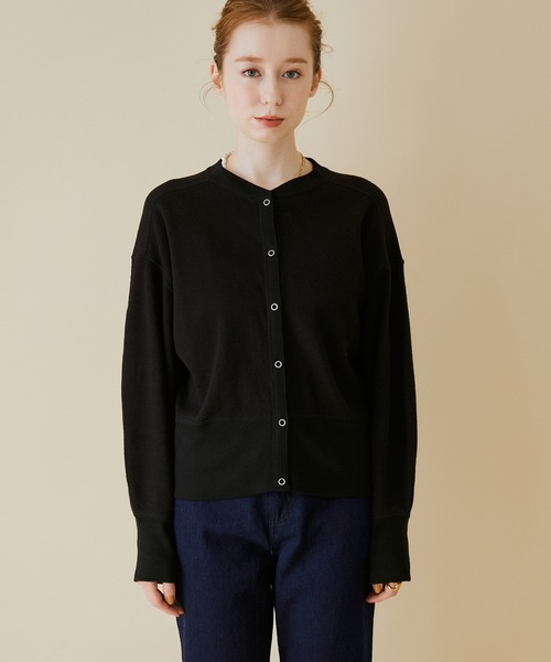 MADEMOISELLE ROPE'（マドモアゼル ロペ）の「【セット対応】ハニカムスナップボタンカーディガン（カーディガン/ボレロ・レディース・ブラック/オフホワイト/オレンジ・38）」の12枚目の写真