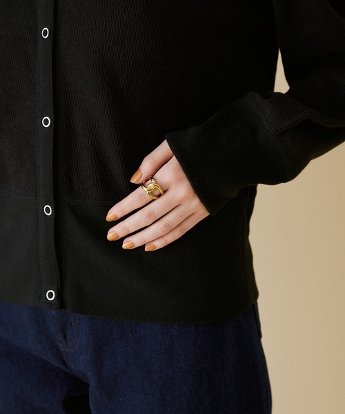 MADEMOISELLE ROPE'（マドモアゼル ロペ）の「【セット対応】ハニカムスナップボタンカーディガン（カーディガン/ボレロ・レディース・ブラック/オフホワイト/オレンジ・38）」の14枚目の写真