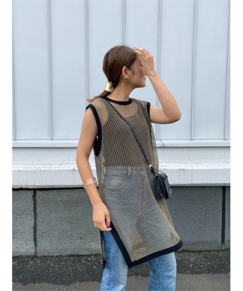 MOUSSY(マウジー)の「LONGLINE MESH KNIT トップス(ニット/セーター・レディース・ライトカーキ/ブルー/ブラック・FREE)」の20枚目の写真