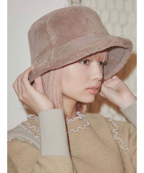 merry jenny（メリージェニー）の「mocomocoボアhat（ハット・レディース・ピンク/アイボリー・FREE）」の4枚目の写真