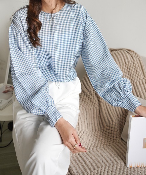 ABITOKYO(アビトーキョー)の「ギンガムチェックボリュウームスリーブブラウス(シャツ/ブラウス・レディース・ブルー/グリーン/ライトグリーン/ベージュ/ホワイト・FREE)」の14枚目の写真