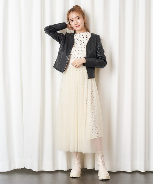 MIIA（ミーア）の「ハートカラージャケット（ノーカラージャケット・レディース・ブラック/ベージュ・FREE）」の10枚目の写真