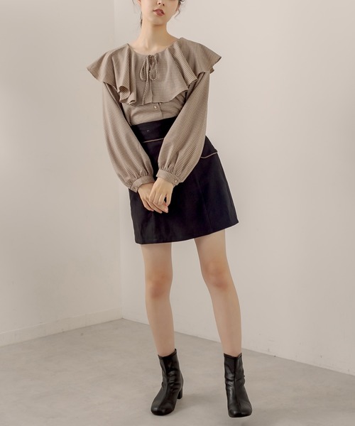 OLIVE des OLIVE（オリーブデオリーブ）の「ケープカラーラッフルブラウス（シャツ/ブラウス・レディース・ブラウン/オフホワイト/ライトベージュ・FREE）」の13枚目の写真