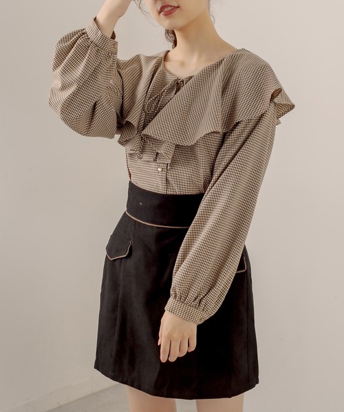 OLIVE des OLIVE（オリーブデオリーブ）の「ケープカラーラッフルブラウス（シャツ/ブラウス・レディース・ブラウン/オフホワイト/ライトベージュ・FREE）」の16枚目の写真