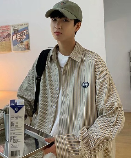 MGV（エムジーヴィー）の「ワンポイントシンプルストライプシャツ（シャツ/ブラウス・メンズ・ブルー/ベージュ/グリーン/グレー・X-LARGE/MEDIUM/LARGE）」の13枚目の写真