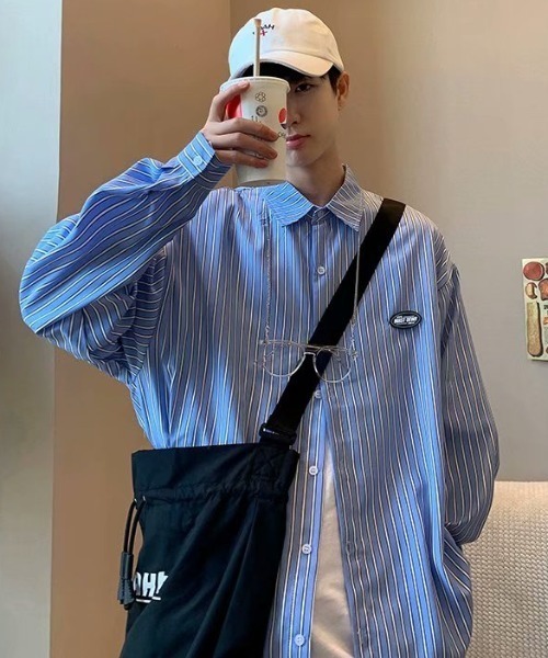 MGV（エムジーヴィー）の「ワンポイントシンプルストライプシャツ（シャツ/ブラウス・メンズ・ブルー/ベージュ/グリーン/グレー・X-LARGE/MEDIUM/LARGE）」の21枚目の写真