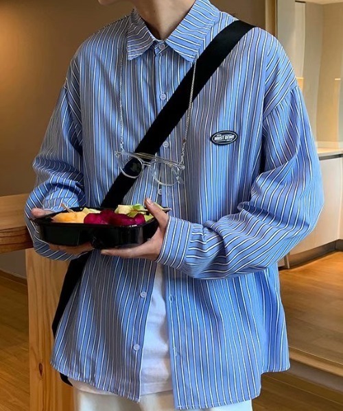 MGV（エムジーヴィー）の「ワンポイントシンプルストライプシャツ（シャツ/ブラウス・メンズ・ブルー/ベージュ/グリーン/グレー・X-LARGE/MEDIUM/LARGE）」の14枚目の写真