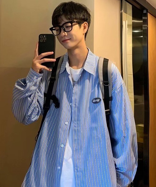 MGV（エムジーヴィー）の「ワンポイントシンプルストライプシャツ（シャツ/ブラウス・メンズ・ブルー/ベージュ/グリーン/グレー・X-LARGE/MEDIUM/LARGE）」の15枚目の写真