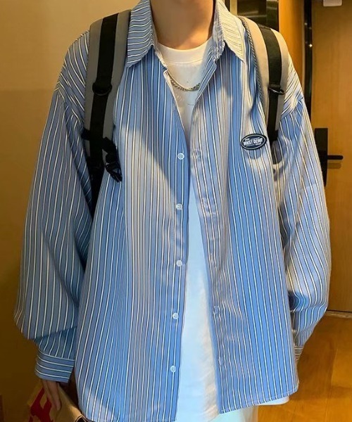 MGV（エムジーヴィー）の「ワンポイントシンプルストライプシャツ（シャツ/ブラウス・メンズ・ブルー/ベージュ/グリーン/グレー・X-LARGE/MEDIUM/LARGE）」の8枚目の写真