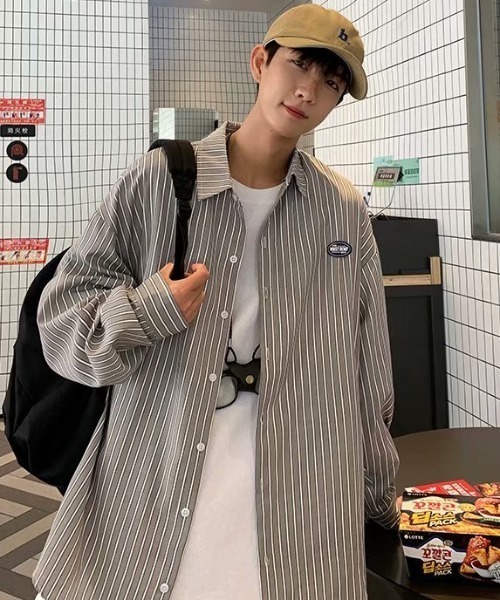 MGV（エムジーヴィー）の「ワンポイントシンプルストライプシャツ（シャツ/ブラウス・メンズ・ブルー/ベージュ/グリーン/グレー・X-LARGE/MEDIUM/LARGE）」の17枚目の写真