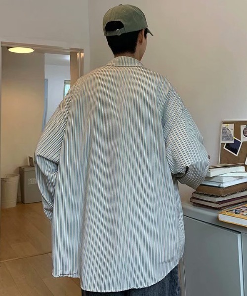 MGV（エムジーヴィー）の「ワンポイントシンプルストライプシャツ（シャツ/ブラウス・メンズ・ブルー/ベージュ/グリーン/グレー・X-LARGE/MEDIUM/LARGE）」の10枚目の写真