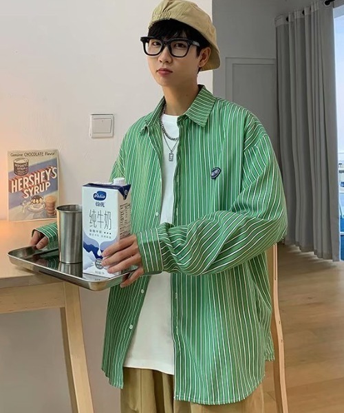 MGV（エムジーヴィー）の「ワンポイントシンプルストライプシャツ（シャツ/ブラウス・メンズ・ブルー/ベージュ/グリーン/グレー・X-LARGE/MEDIUM/LARGE）」の11枚目の写真