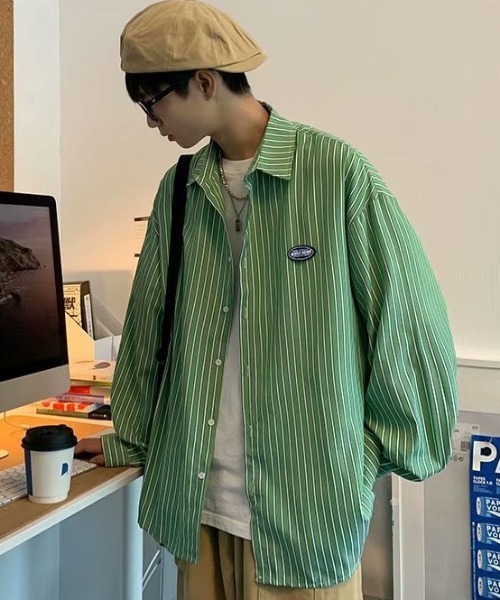 MGV（エムジーヴィー）の「ワンポイントシンプルストライプシャツ（シャツ/ブラウス・メンズ・ブルー/ベージュ/グリーン/グレー・X-LARGE/MEDIUM/LARGE）」の19枚目の写真