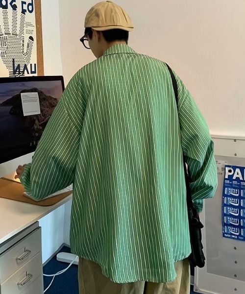 MGV（エムジーヴィー）の「ワンポイントシンプルストライプシャツ（シャツ/ブラウス・メンズ・ブルー/ベージュ/グリーン/グレー・X-LARGE/MEDIUM/LARGE）」の12枚目の写真