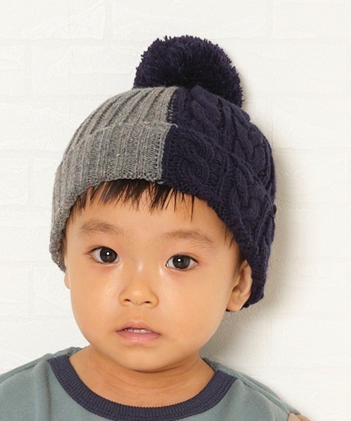 Love&Peace&Money（ラブアンドピースアンドマネー）の「色切替帽子（ニットキャップ/ビーニー・キッズ・グレー/ネイビー・L(52-56cm)/M(48-52cm)）」の8枚目の写真