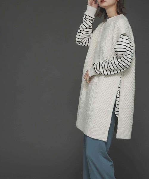 SENSE OF PLACE by URBAN RESEARCH（センスオブプレイスバイアーバンリサーチ）の「ストレッチアルパカケーブルロングベスト（ベスト・レディース・ブラック/アイボリー/ピンクベージュ・ONE）」の20枚目の写真