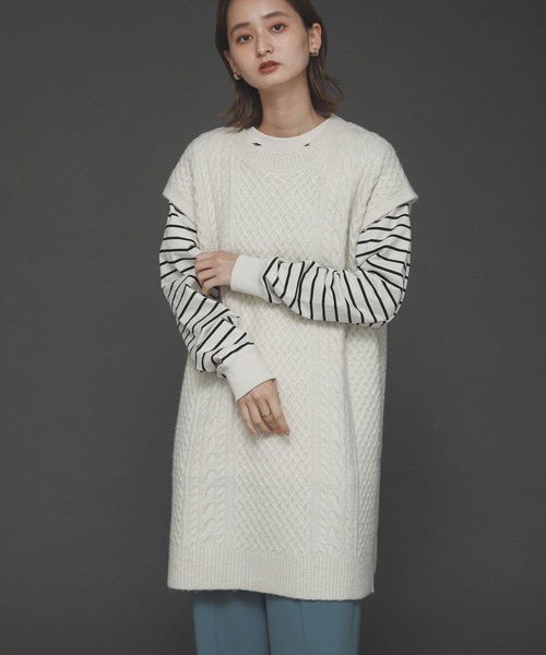 SENSE OF PLACE by URBAN RESEARCH（センスオブプレイスバイアーバンリサーチ）の「ストレッチアルパカケーブルロングベスト（ベスト・レディース・ブラック/アイボリー/ピンクベージュ・ONE）」の15枚目の写真