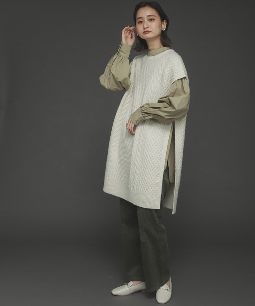 SENSE OF PLACE by URBAN RESEARCH（センスオブプレイスバイアーバンリサーチ）の「ストレッチアルパカケーブルロングベスト（ベスト・レディース・ブラック/アイボリー/ピンクベージュ・ONE）」の11枚目の写真