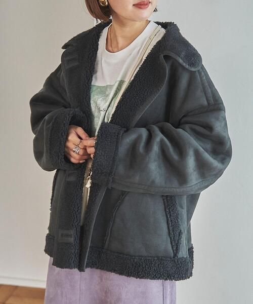 coen（コーエン）の「フェイクムートンジャケット（ムートンコート・レディース・ブラック/ダークブラウン・FREE）」の2枚目の写真