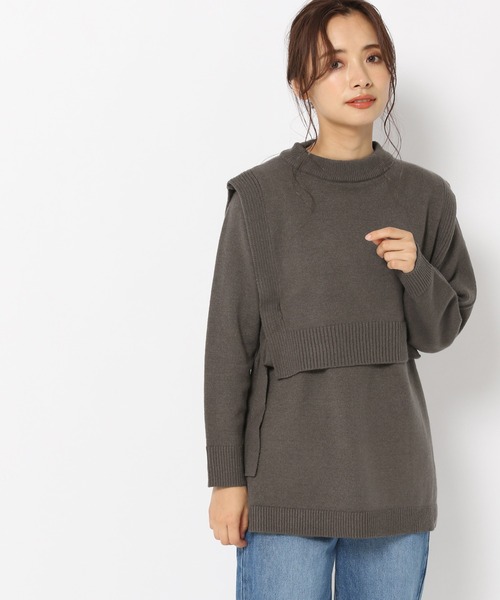 mysty woman（ミスティウーマン）の「ベストセットレイヤードニット 239011（ニット/セーター・レディース・オフホワイト/チャコール/モカ・FREE）」の2枚目の写真