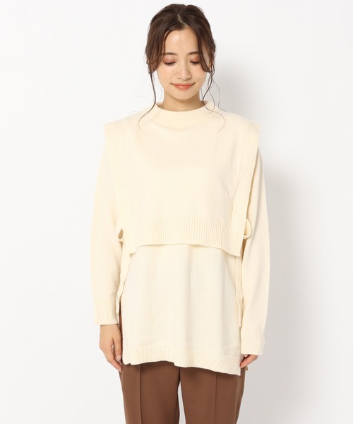 mysty woman（ミスティウーマン）の「ベストセットレイヤードニット 239011（ニット/セーター・レディース・オフホワイト/チャコール/モカ・FREE）」の21枚目の写真