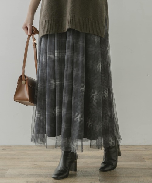 F by ROSSO（エフバイロッソ）の「F by ROSSO　チュールスカート（スカート・レディース・グレー/チェック・36/38）」の2枚目の写真