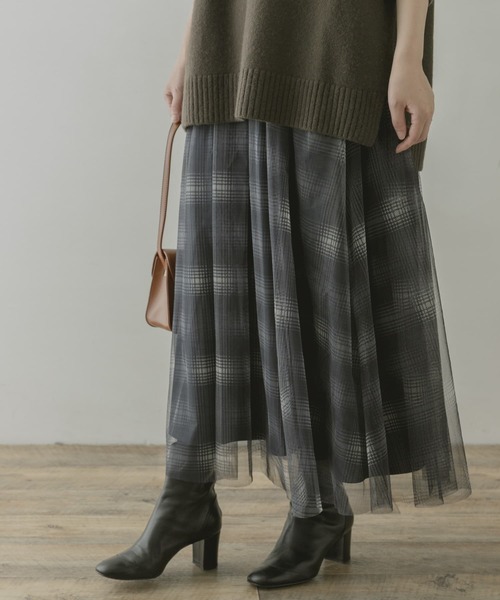 F by ROSSO（エフバイロッソ）の「F by ROSSO　チュールスカート（スカート・レディース・グレー/チェック・36/38）」の8枚目の写真