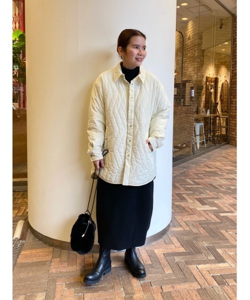 BEARDSLEY(ビアズリー)の「軽くてあたたかい ストールとあわせて人気 キルトCPOジャケット(ブルゾン・レディース・ブラック/アイボリー・FREE)」の16枚目の写真
