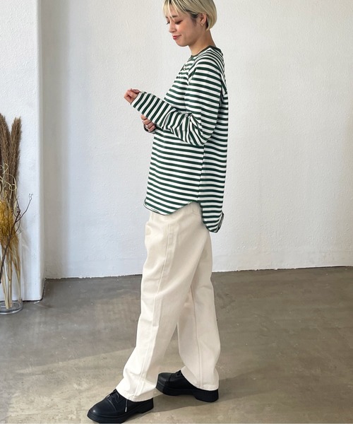 Shelly island（シェリーアイランド）の「ボーダーラグランロンTee（Tシャツ/カットソー・レディース・ブラック/ベージュ/グリーン・FREE）」の20枚目の写真