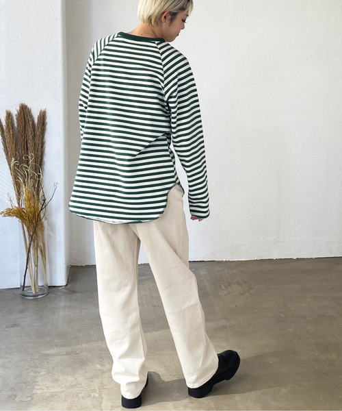 Shelly island（シェリーアイランド）の「ボーダーラグランロンTee（Tシャツ/カットソー・レディース・ブラック/ベージュ/グリーン・FREE）」の14枚目の写真