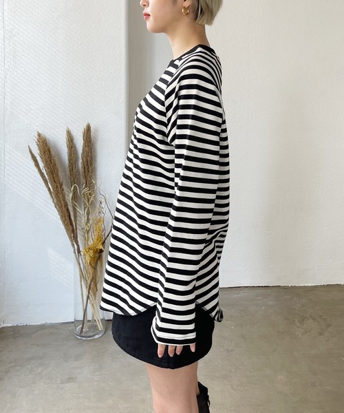 Shelly island（シェリーアイランド）の「ボーダーラグランロンTee（Tシャツ/カットソー・レディース・ブラック/ベージュ/グリーン・FREE）」の10枚目の写真